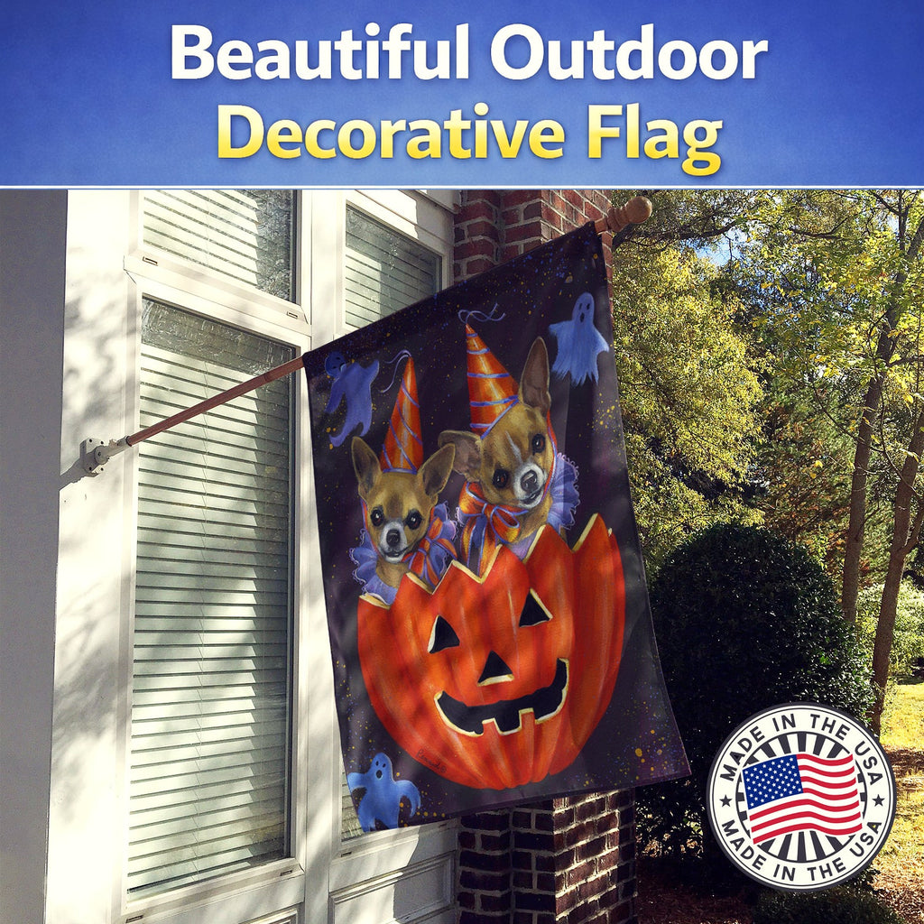 Chihuahua Halloweenies House Flag 28x40 Porch Sleeve Pole Decorative Outside Yard Banner Artwork Wall Hanging, Polyester