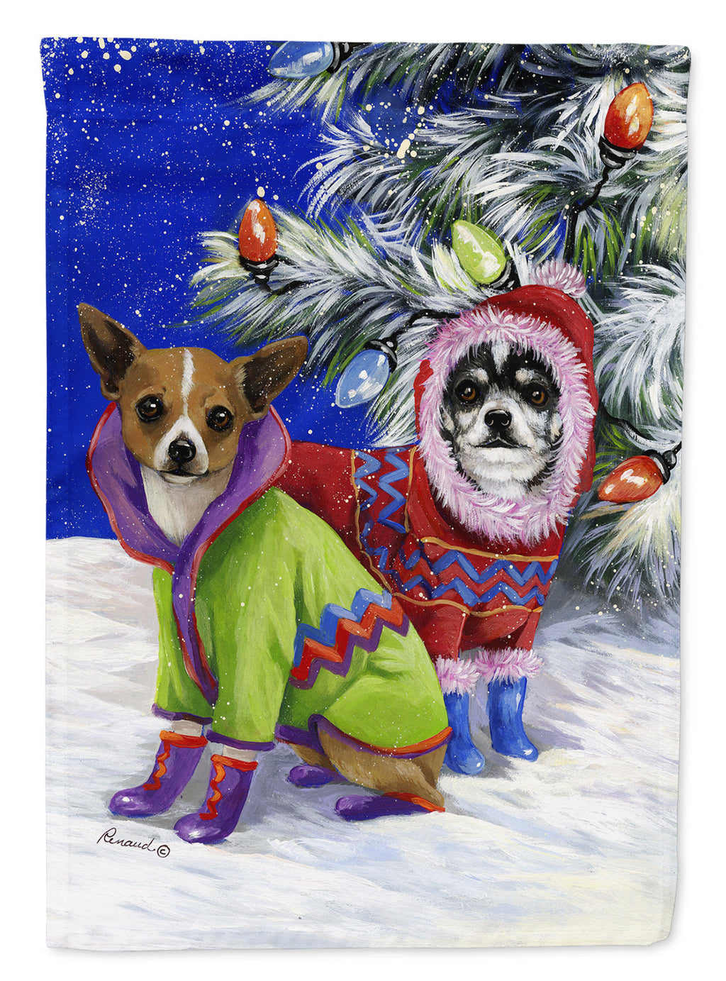 Chihuahua Christmas Snowflakes Garden Flag Mailbox Decorative Yard Banner Outside Patio Artwork for Flower Beds, Garden Size, Multicolor