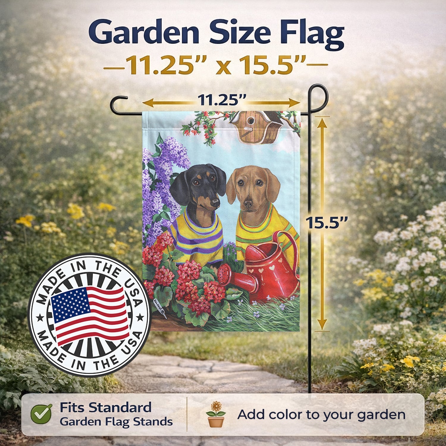 Dachshund Blooms Garden Flag Mailbox Decorative Yard Banner Outside Patio Artwork for Flower Beds, Garden Size, Multicolor