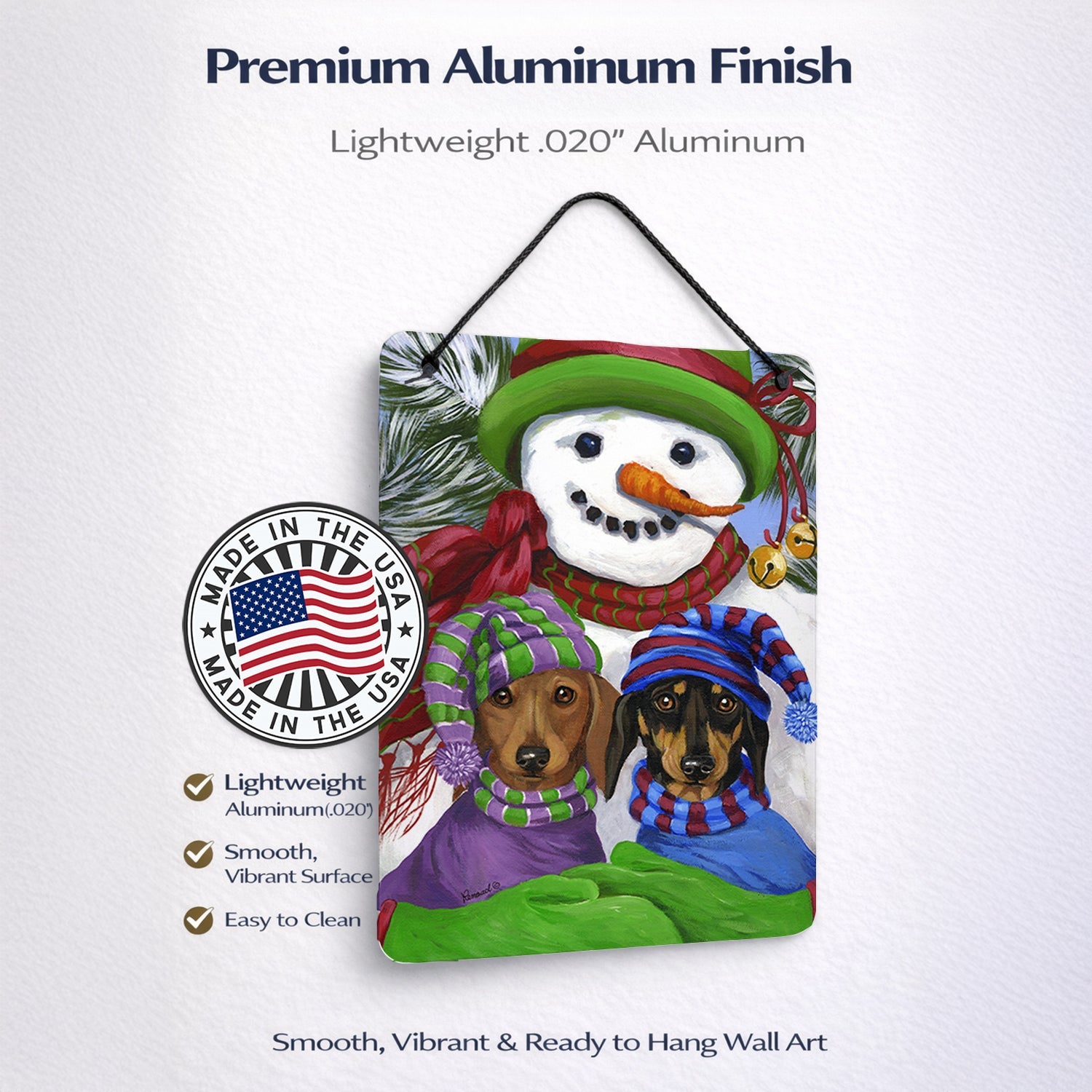 Dachshund Christmas Frosty and Company Wall or Door Hanging Prints Aluminum Metal Sign Kitchen Wall Bar Bathroom Plaque Home Decor Front Door Plaque, 12x16, Multicolor