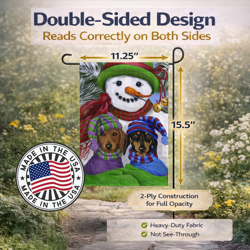 Dachshund Christmas Frosty and Company Garden Flag Mailbox Decorative Yard Banner Outside Patio Artwork for Flower Beds, Garden Size, Multicolor