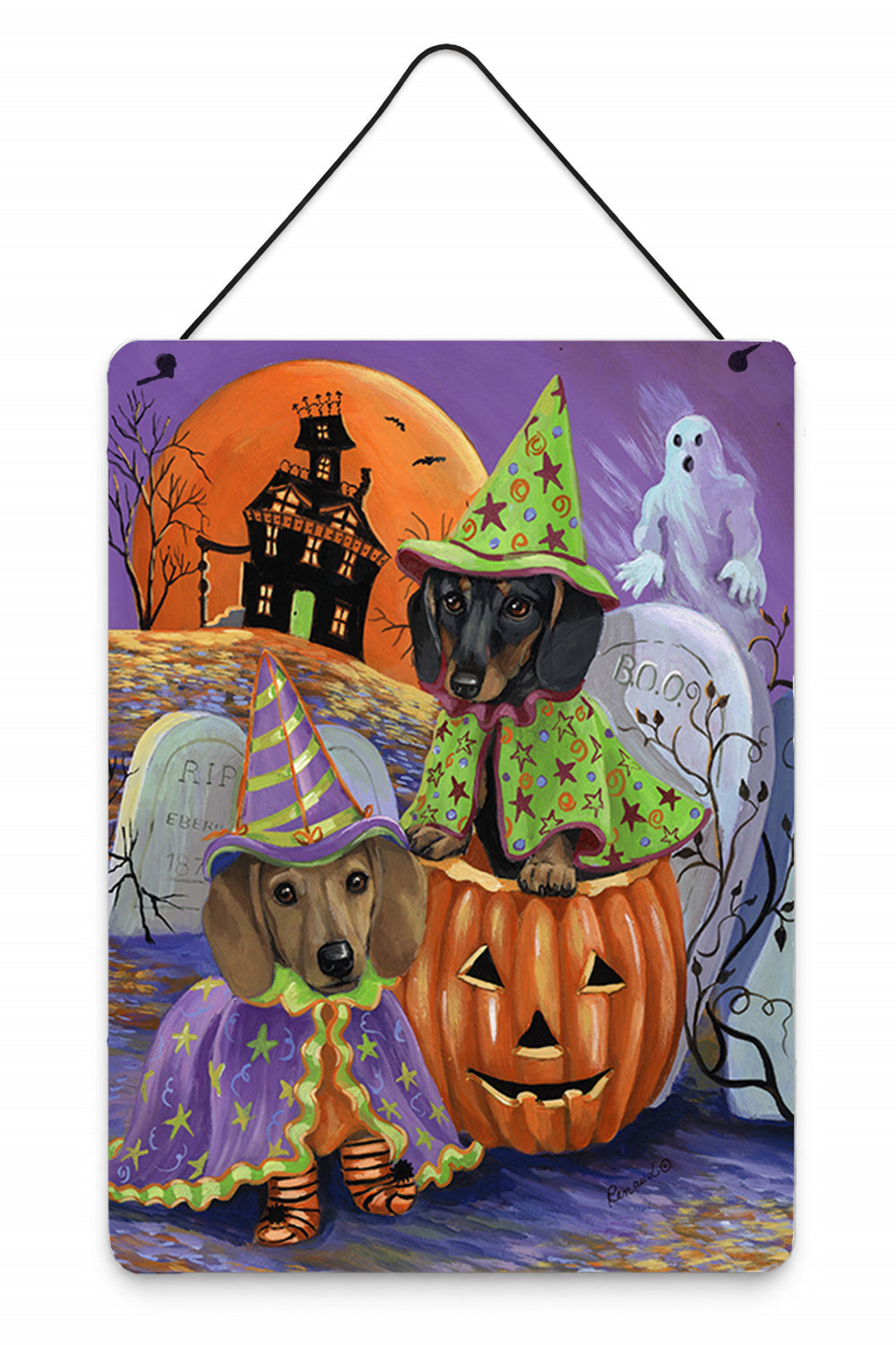 Dachshund Halloween Haunted House Wall or Door Hanging Prints Aluminum Metal Sign Kitchen Wall Bar Bathroom Plaque Home Decor Front Door Plaque, 12x16, Multicolor