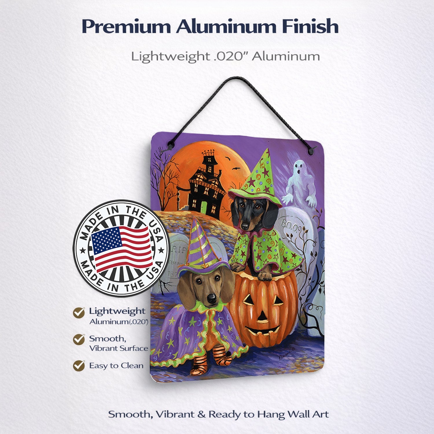 Dachshund Halloween Haunted House Wall or Door Hanging Prints Aluminum Metal Sign Kitchen Wall Bar Bathroom Plaque Home Decor Front Door Plaque, 12x16, Multicolor