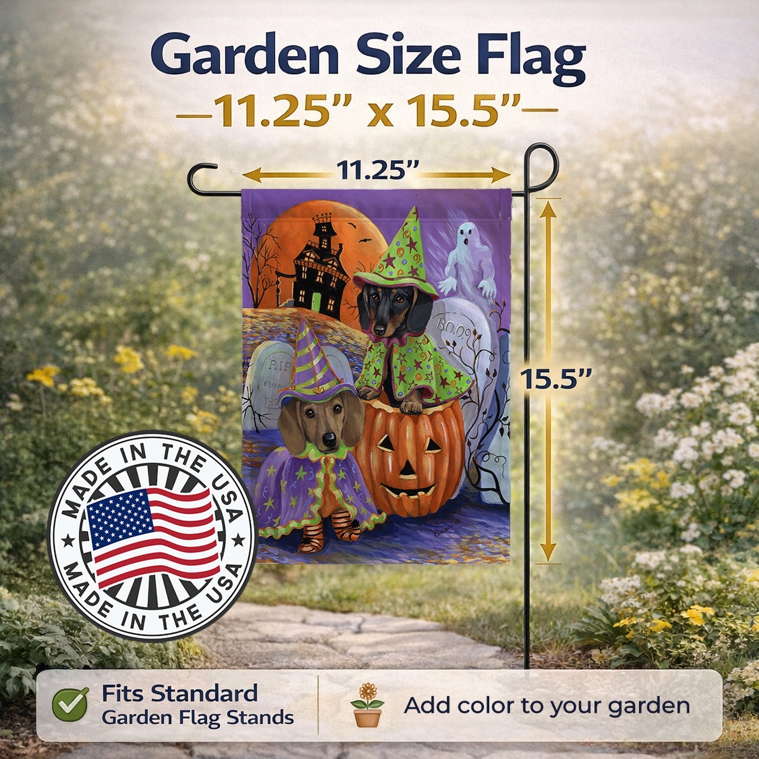 Dachshund Halloween Haunted House Garden Flag Mailbox Decorative Yard Banner Outside Patio Artwork for Flower Beds, Garden Size, Multicolor