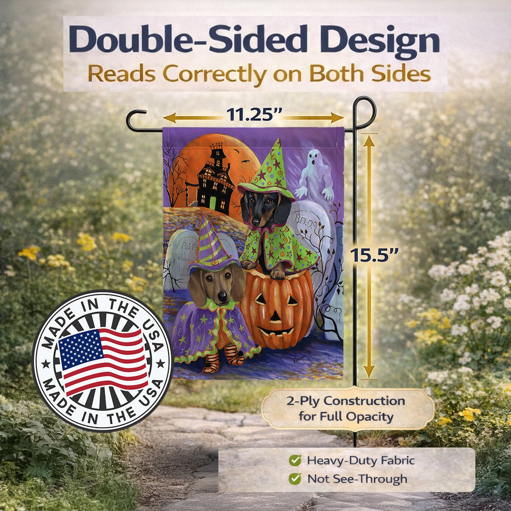 Dachshund Halloween Haunted House Garden Flag Mailbox Decorative Yard Banner Outside Patio Artwork for Flower Beds, Garden Size, Multicolor