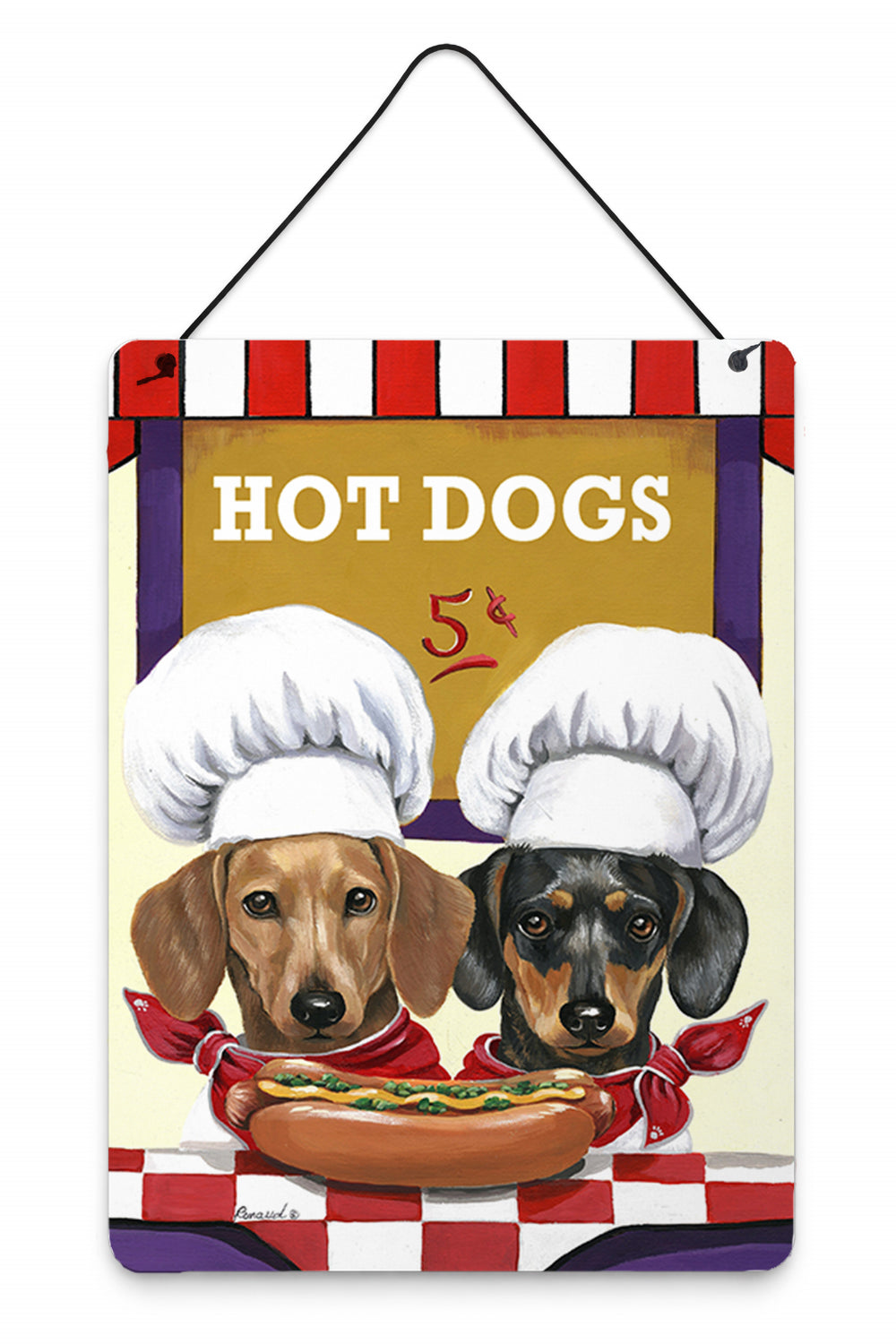 Dachshund Hot Dog Stand Wall or Door Hanging Prints Aluminum Metal Sign Kitchen Wall Bar Bathroom Plaque Home Decor Front Door Plaque, 12x16, Multicolor