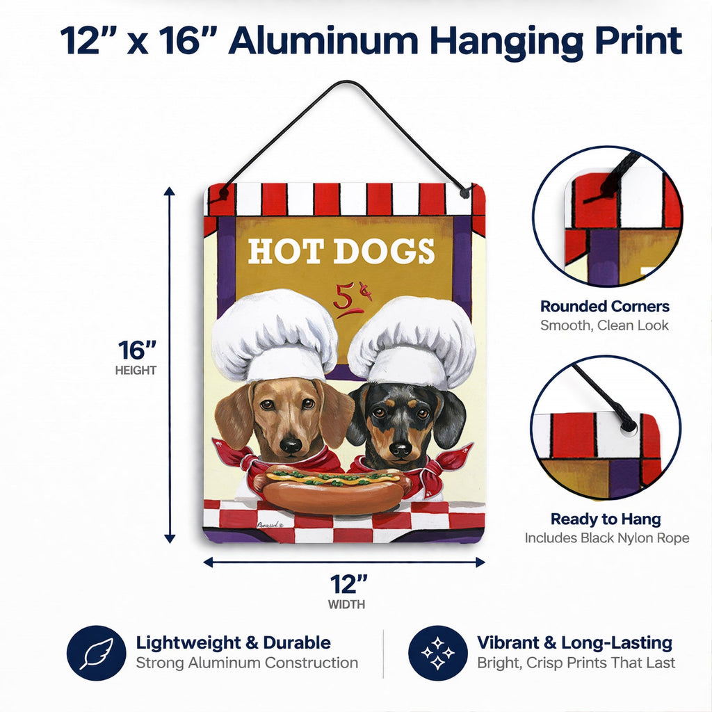 Dachshund Hot Dog Stand Wall or Door Hanging Prints Aluminum Metal Sign Kitchen Wall Bar Bathroom Plaque Home Decor Front Door Plaque, 12x16, Multicolor