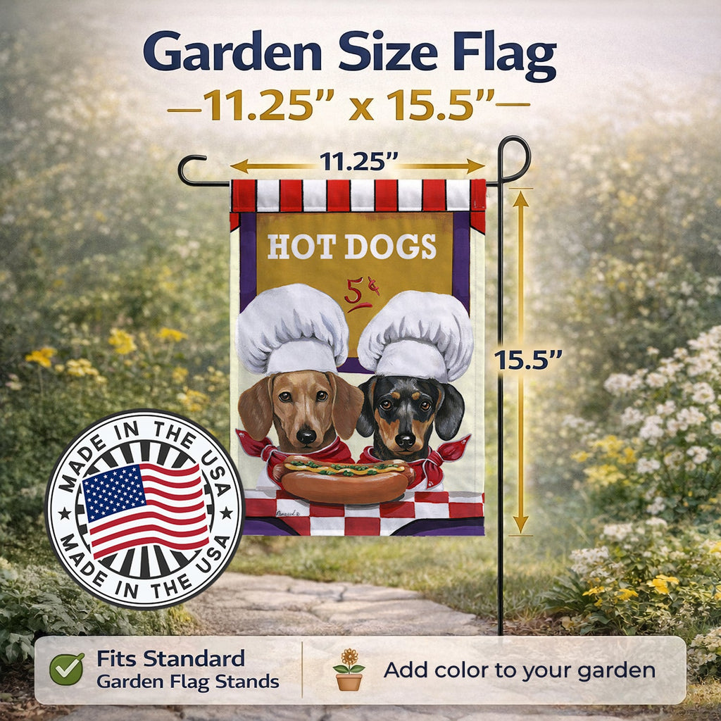 Dachshund Hot Dog Stand Garden Flag Mailbox Decorative Yard Banner Outside Patio Artwork for Flower Beds, Garden Size, Multicolor
