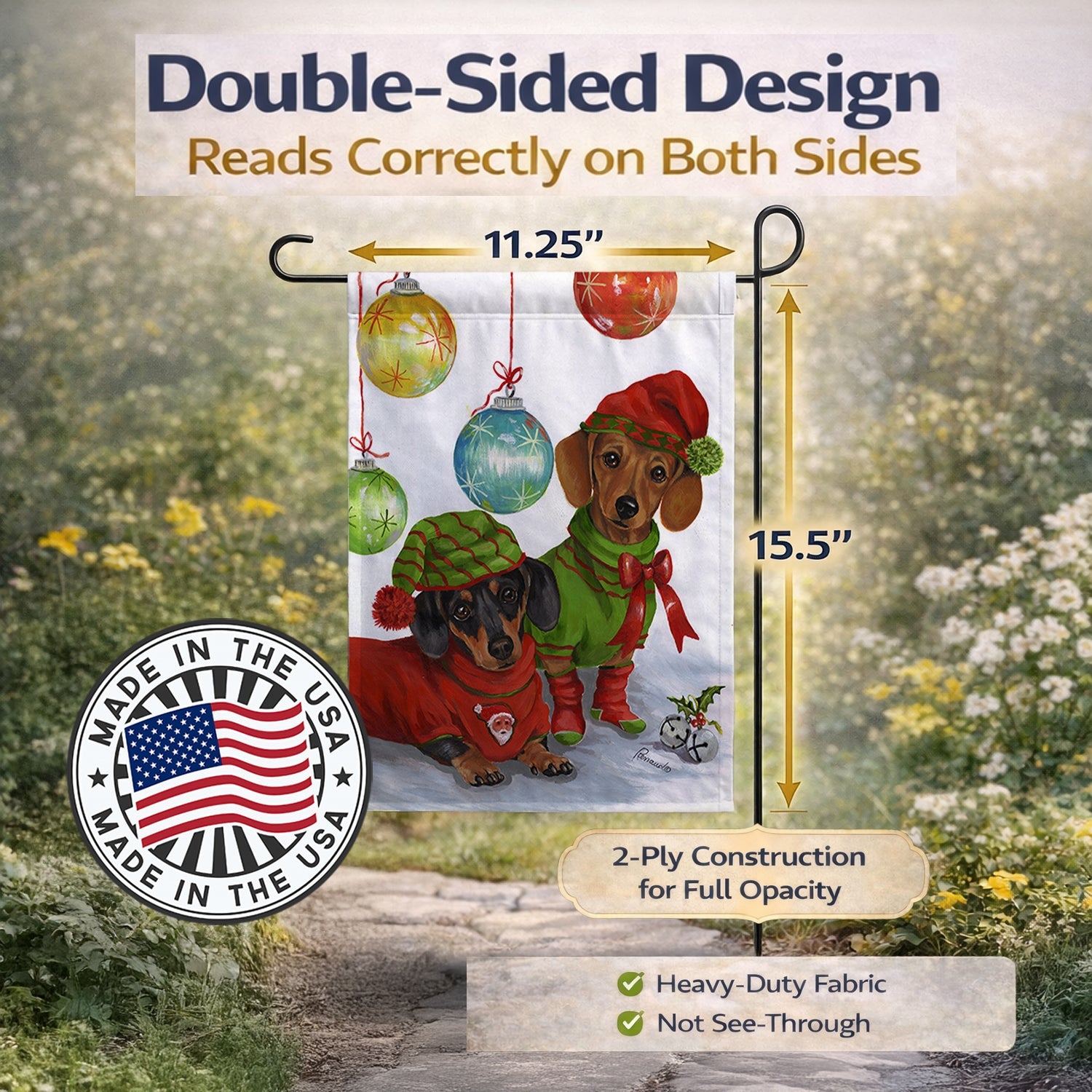Dachshund Christmas Jingle Garden Flag Mailbox Decorative Yard Banner Outside Patio Artwork for Flower Beds, Garden Size, Multicolor