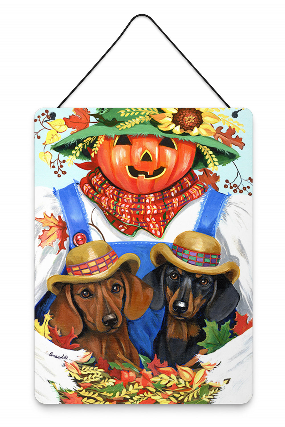 Dachshund Fall Scarecrow Wall or Door Hanging Prints Aluminum Metal Sign Kitchen Wall Bar Bathroom Plaque Home Decor Front Door Plaque, 12x16, Multicolor