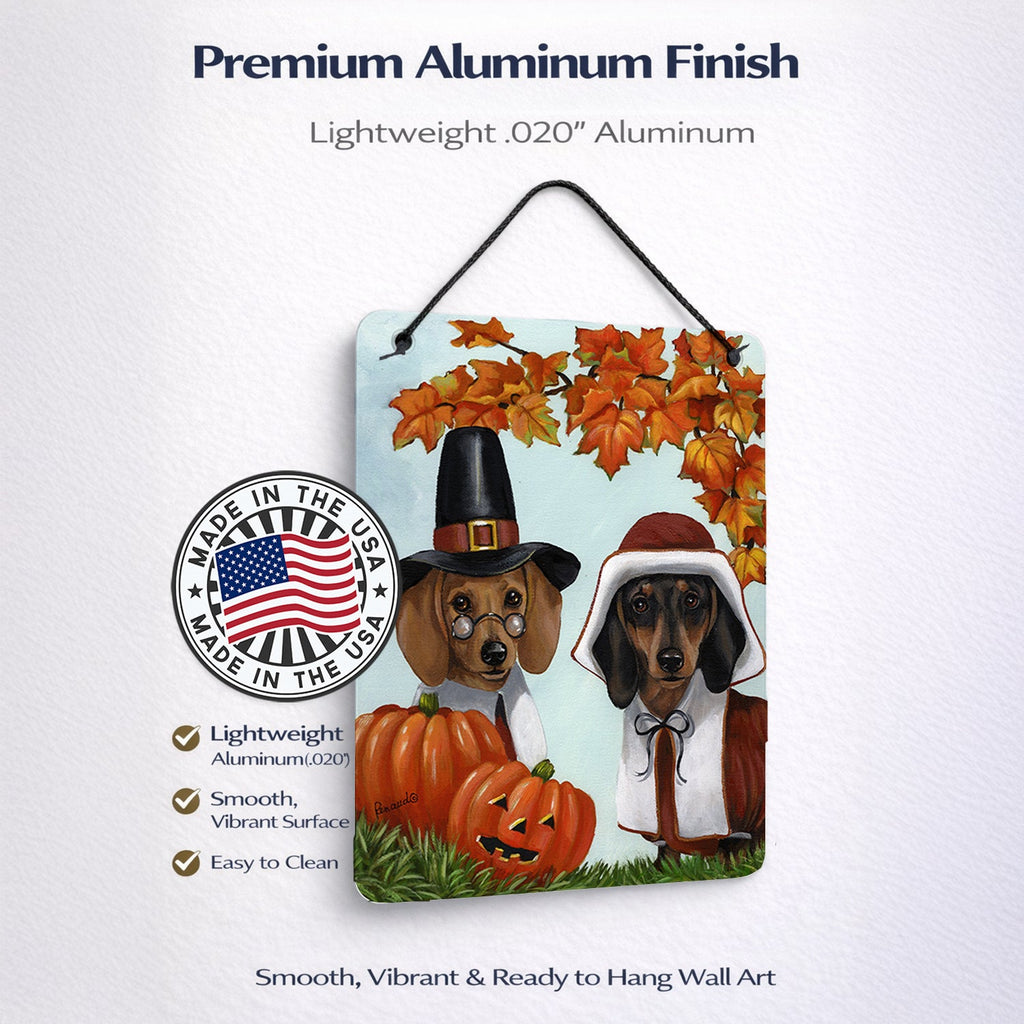 Dachshund Thanksgiving Pilgrims Wall or Door Hanging Prints Aluminum Metal Sign Kitchen Wall Bar Bathroom Plaque Home Decor Front Door Plaque, 12x16, Multicolor