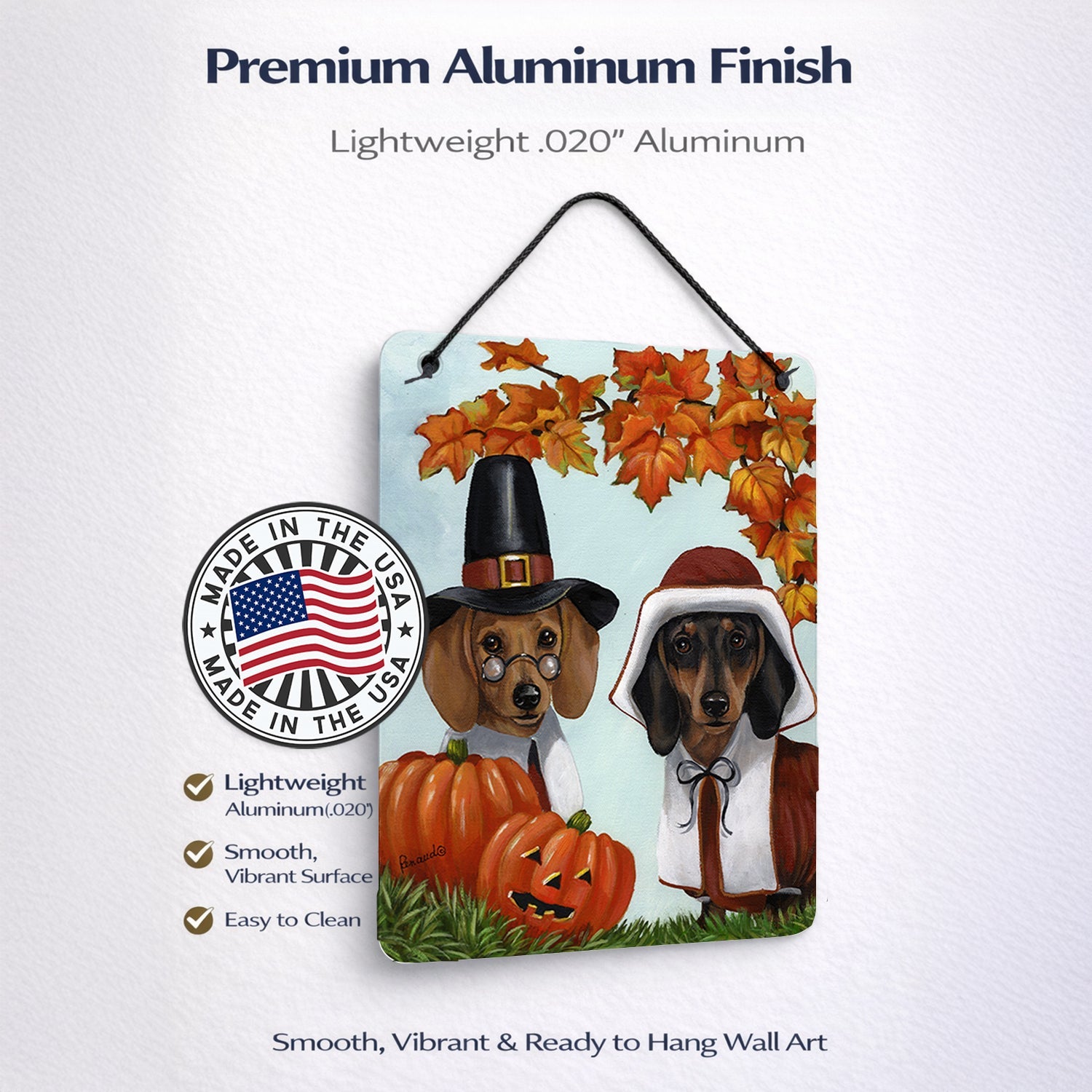 Dachshund Thanksgiving Pilgrims Wall or Door Hanging Prints Aluminum Metal Sign Kitchen Wall Bar Bathroom Plaque Home Decor Front Door Plaque, 12x16, Multicolor