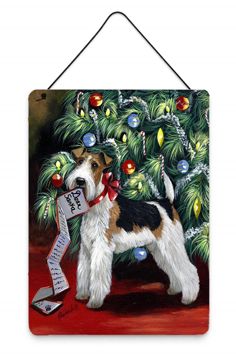 Fox Terrier Christmas Dear Santa Wall or Door Hanging Prints Aluminum Metal Sign Kitchen Wall Bar Bathroom Plaque Home Decor Front Door Plaque, 12x16, Multicolor
