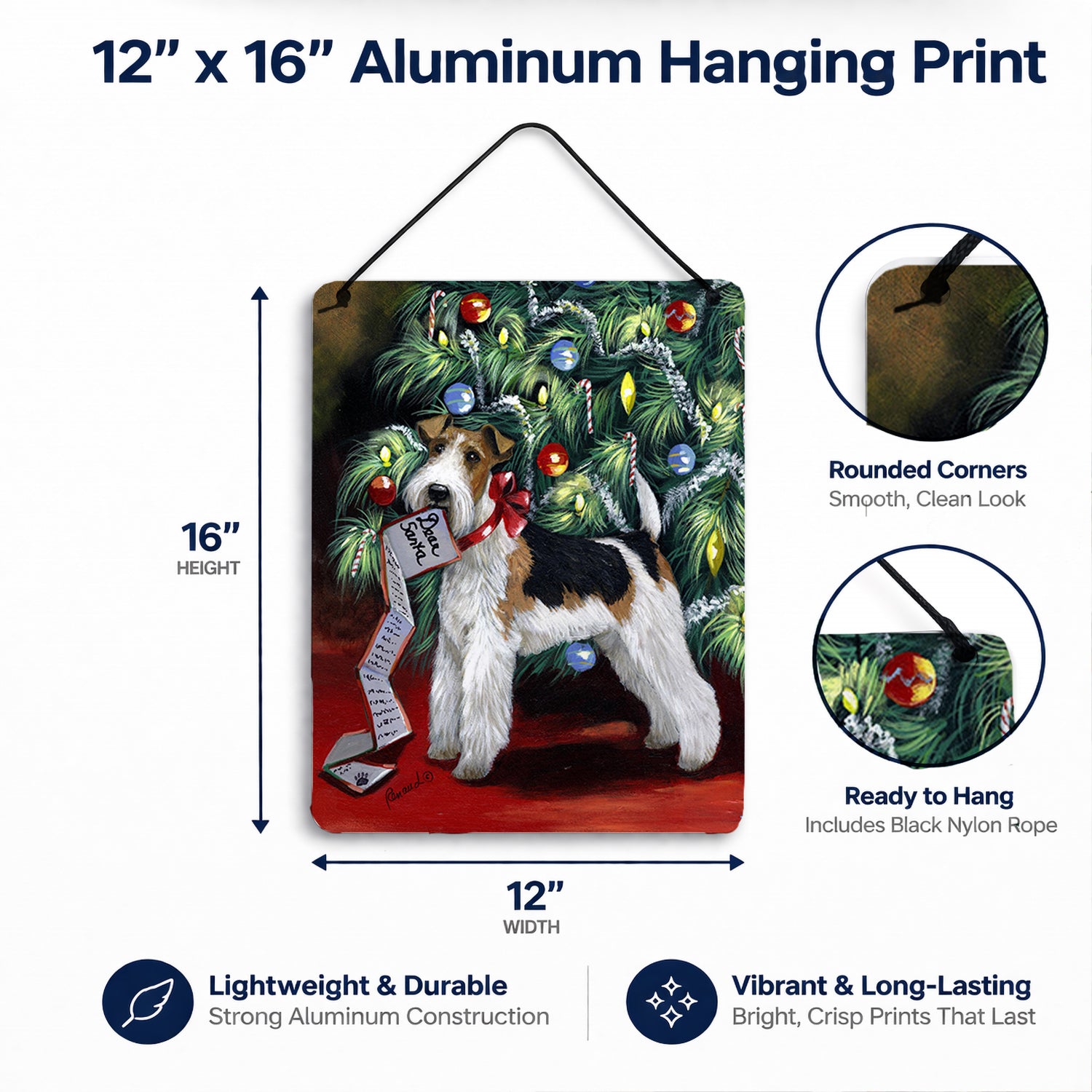 Fox Terrier Christmas Dear Santa Wall or Door Hanging Prints Aluminum Metal Sign Kitchen Wall Bar Bathroom Plaque Home Decor Front Door Plaque, 12x16, Multicolor