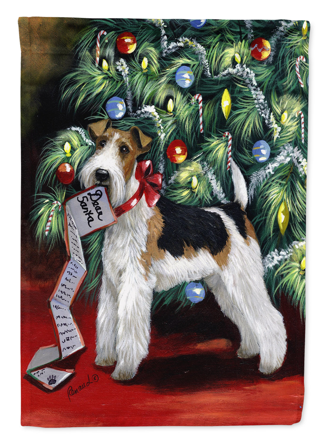 Fox Terrier Christmas Dear Santa Garden Flag Mailbox Decorative Yard Banner Outside Patio Artwork for Flower Beds, Garden Size, Multicolor