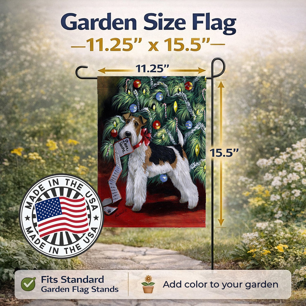 Fox Terrier Christmas Dear Santa Garden Flag Mailbox Decorative Yard Banner Outside Patio Artwork for Flower Beds, Garden Size, Multicolor