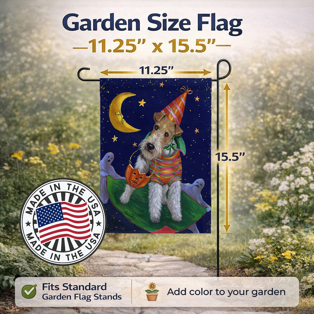 Fox Terrier Halloween Trick or Treat Garden Flag Mailbox Decorative Yard Banner Outside Patio Artwork for Flower Beds, Garden Size, Multicolor