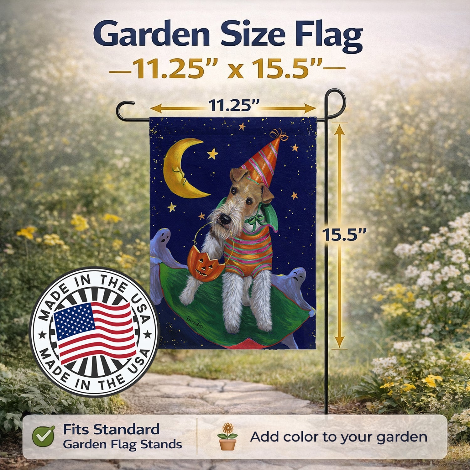 Fox Terrier Halloween Trick or Treat Garden Flag Mailbox Decorative Yard Banner Outside Patio Artwork for Flower Beds, Garden Size, Multicolor
