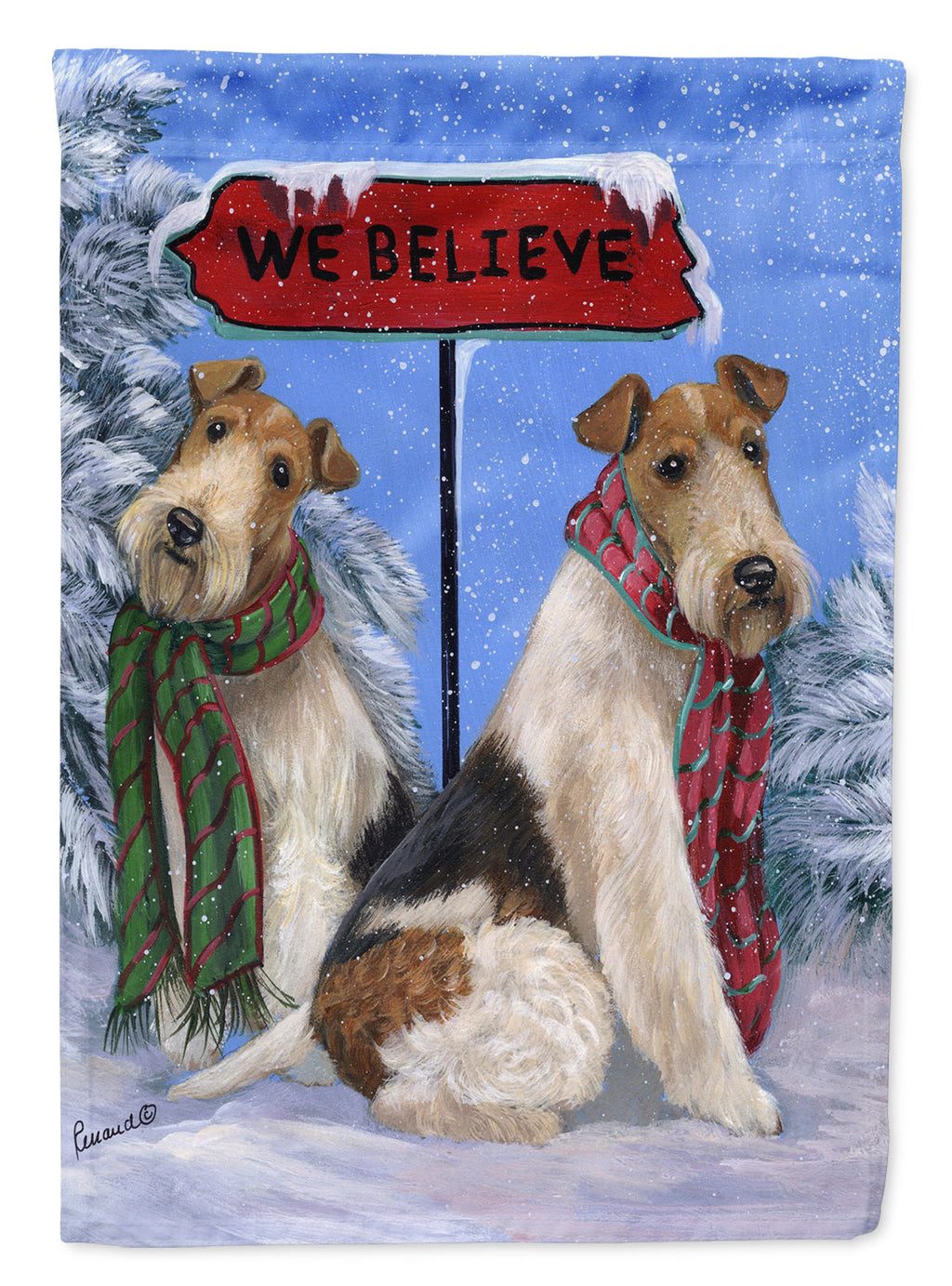 Fox Terrier Christmas We Believe Garden Flag Mailbox Decorative Yard Banner Outside Patio Artwork for Flower Beds, Garden Size, Multicolor