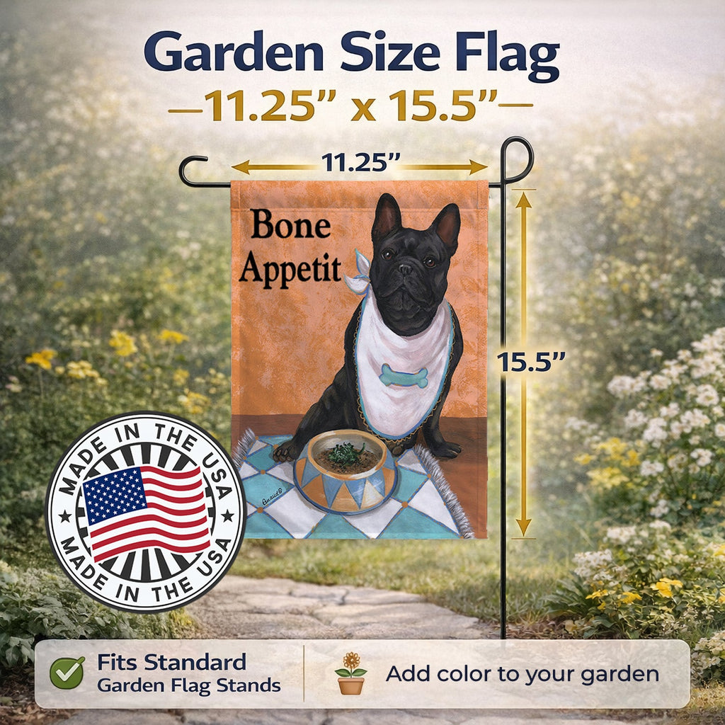 French Bulldog Bone Appetit Garden Flag Mailbox Decorative Yard Banner Outside Patio Artwork for Flower Beds, Garden Size, Multicolor