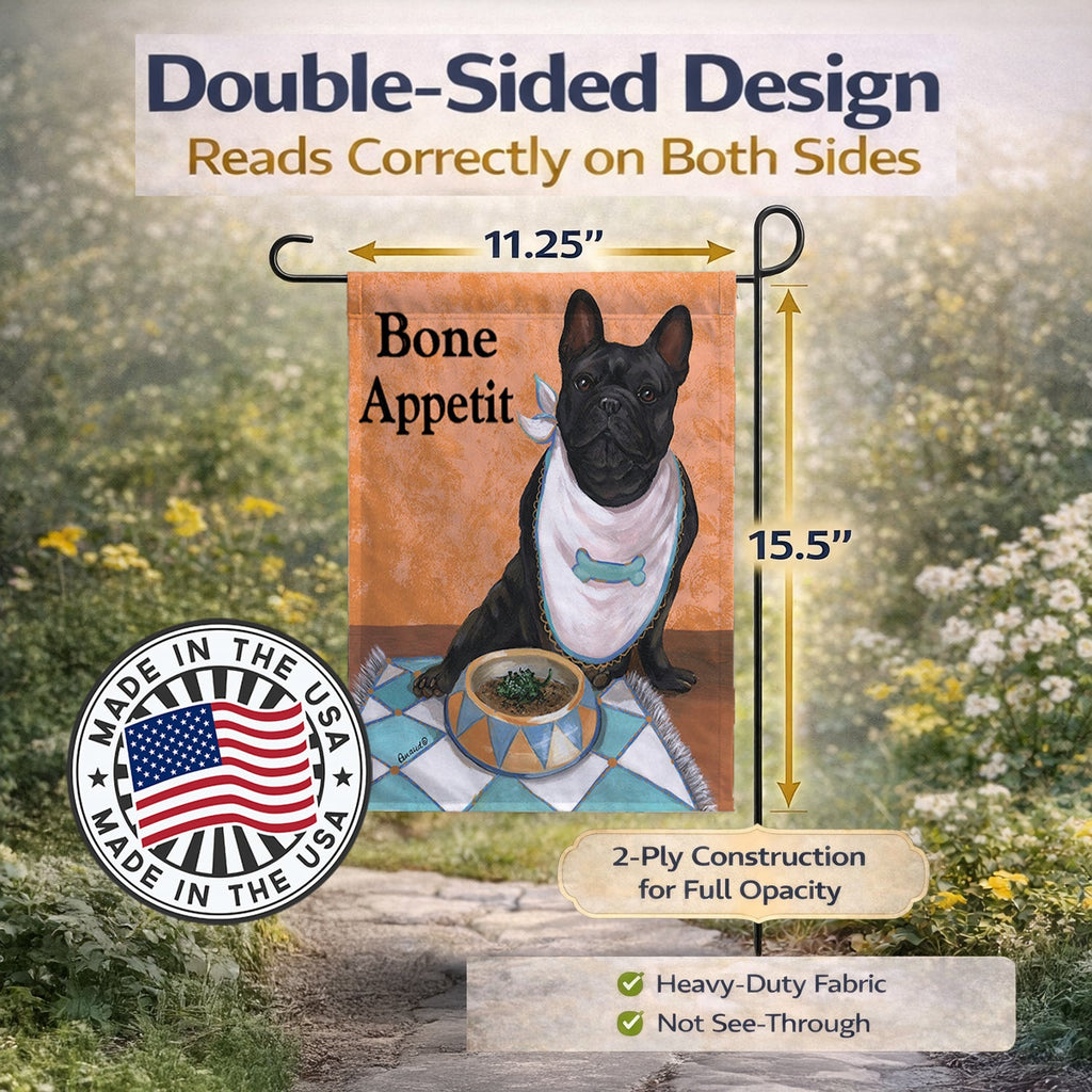 French Bulldog Bone Appetit Garden Flag Mailbox Decorative Yard Banner Outside Patio Artwork for Flower Beds, Garden Size, Multicolor