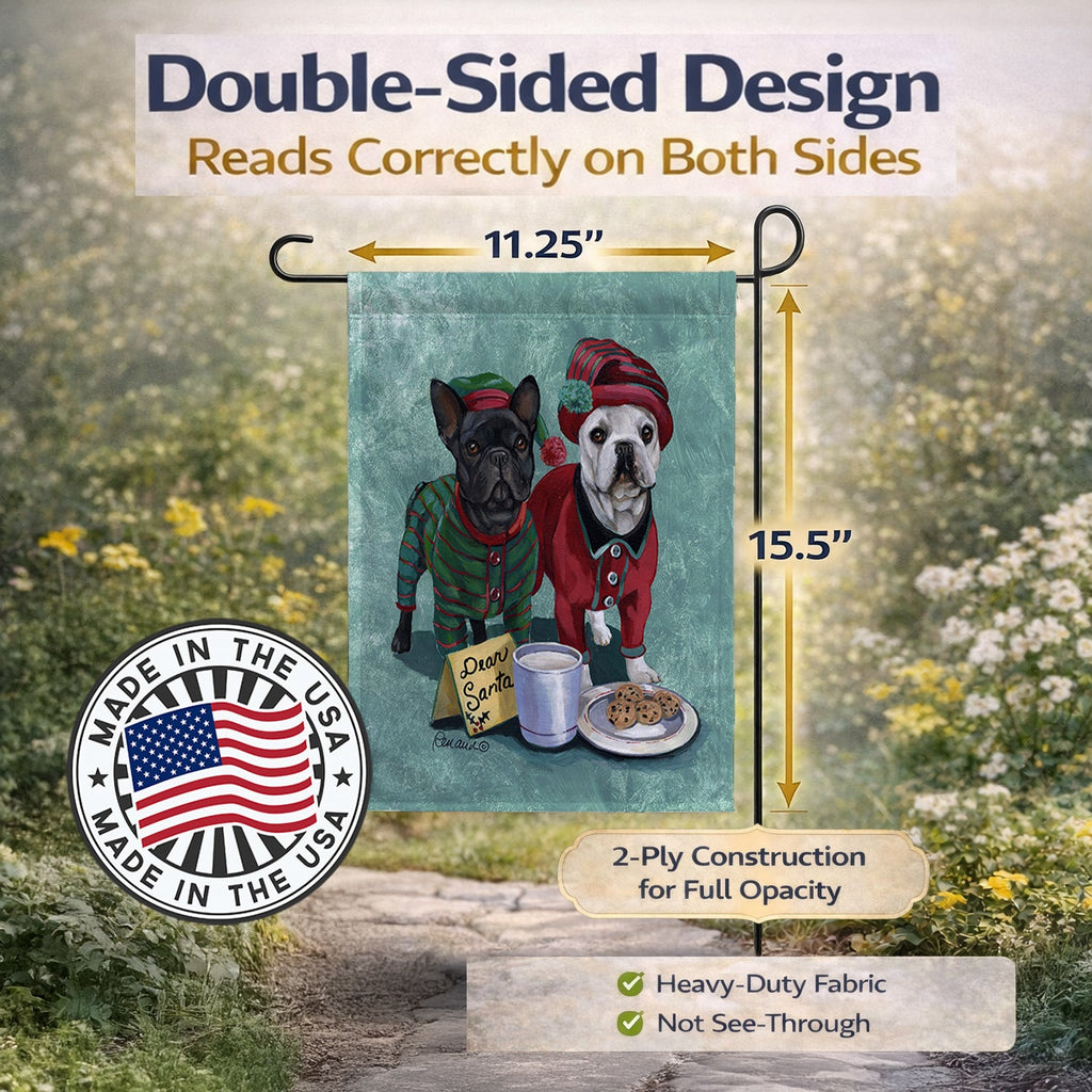French Bulldog Christmas PJs Garden Flag Mailbox Decorative Yard Banner Outside Patio Artwork for Flower Beds, Garden Size, Multicolor