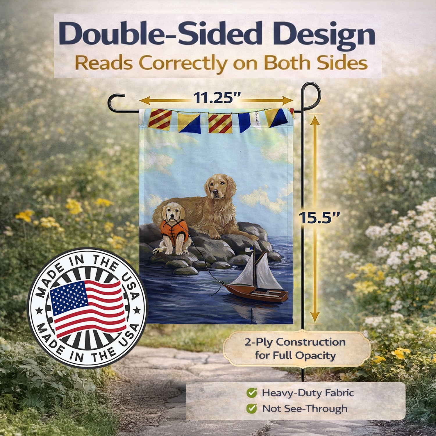 Golden Retriever Retreat Garden Flag Mailbox Decorative Yard Banner Outside Patio Artwork for Flower Beds, Garden Size, Multicolor