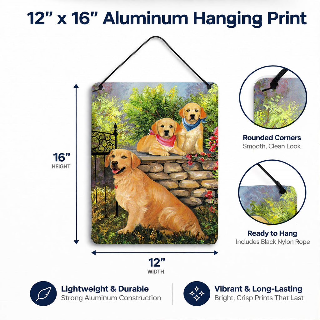 Golden Retriever At the Gate Wall or Door Hanging Prints Aluminum Metal Sign Kitchen Wall Bar Bathroom Plaque Home Decor Front Door Plaque, 12x16, Multicolor