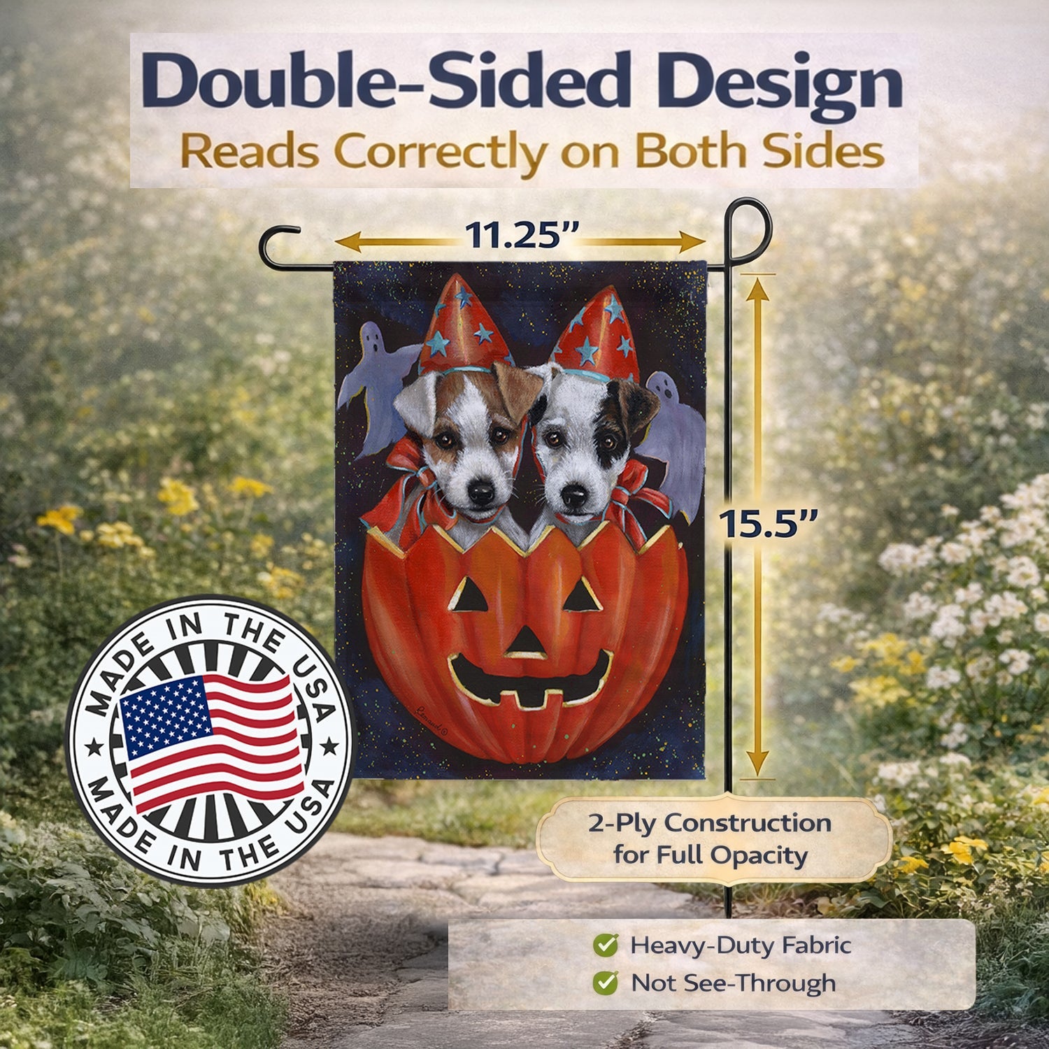 Jack Russell Terrier Halloween Garden Flag Mailbox Decorative Yard Banner Outside Patio Artwork for Flower Beds, Garden Size, Multicolor