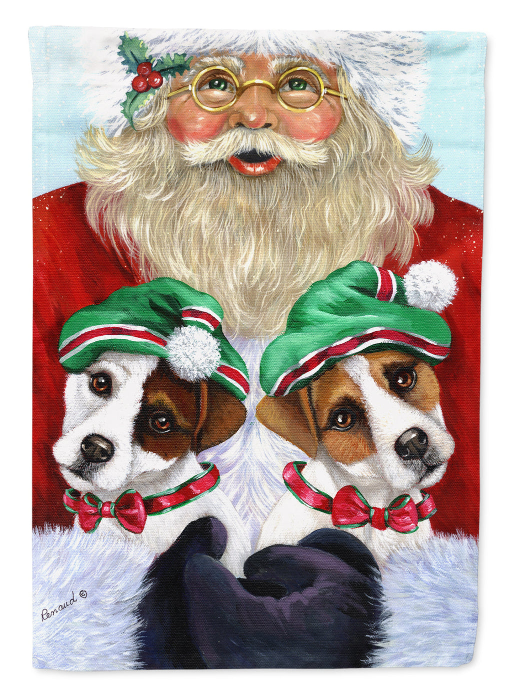 Jack Russell Christmas Santa Garden Flag Mailbox Decorative Yard Banner Outside Patio Artwork for Flower Beds, Garden Size, Multicolor