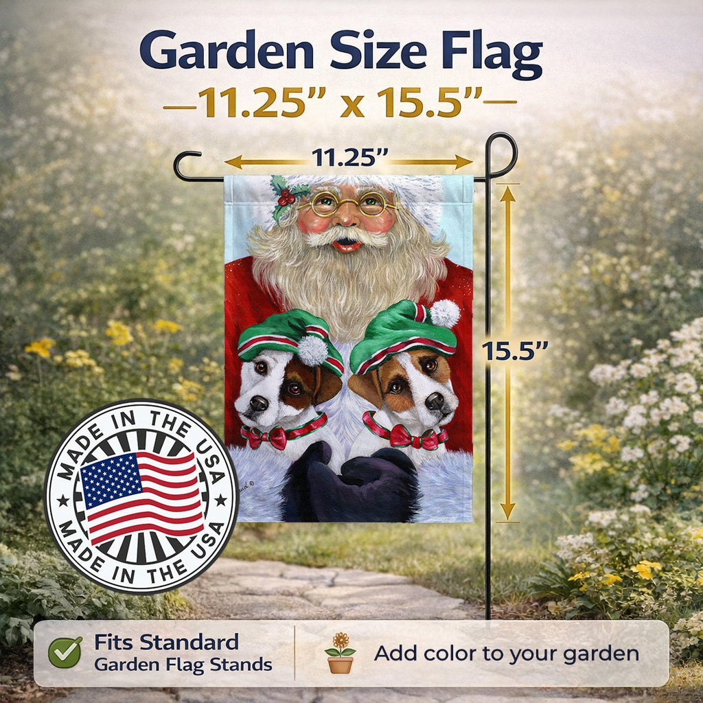 Jack Russell Christmas Santa Garden Flag Mailbox Decorative Yard Banner Outside Patio Artwork for Flower Beds, Garden Size, Multicolor