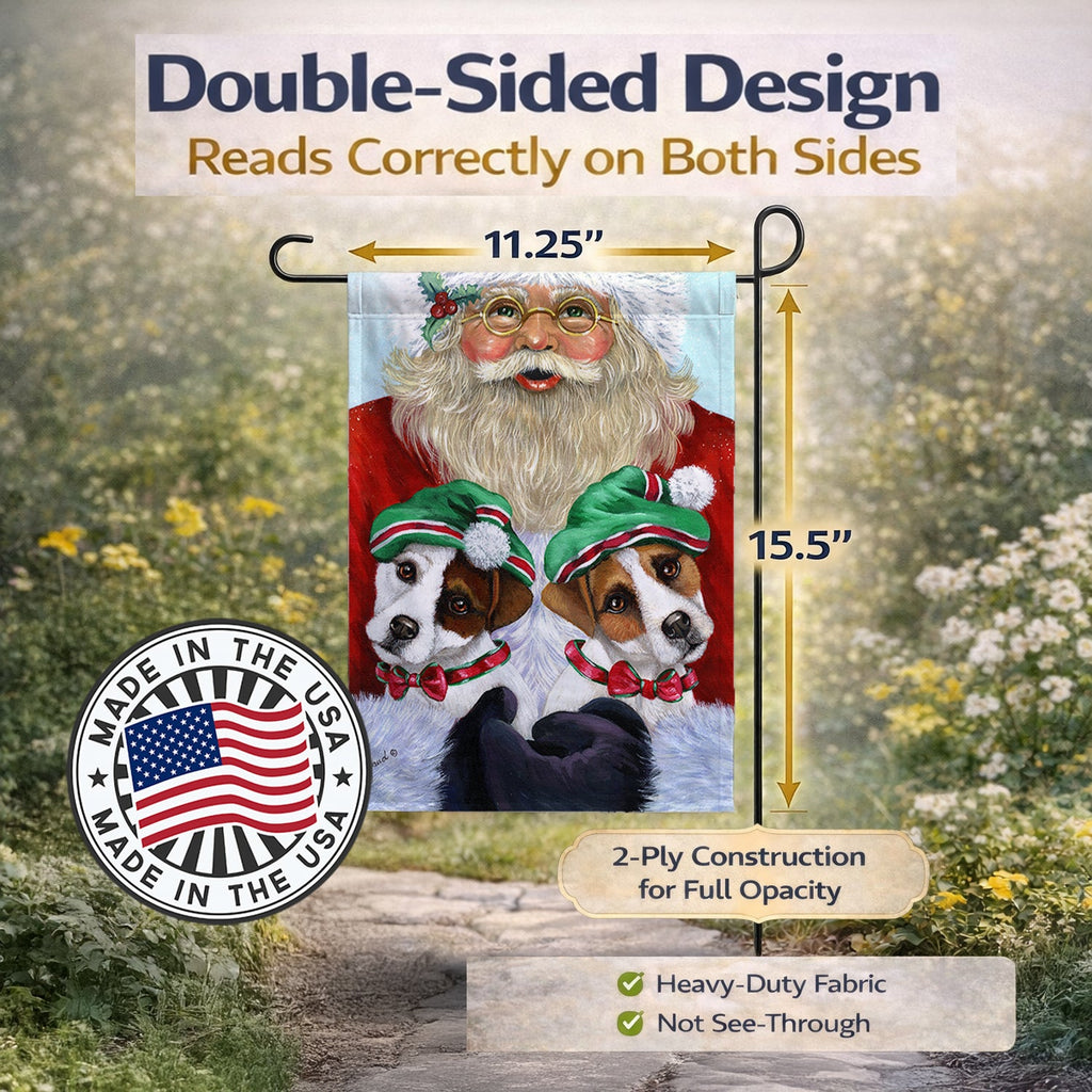 Jack Russell Christmas Santa Garden Flag Mailbox Decorative Yard Banner Outside Patio Artwork for Flower Beds, Garden Size, Multicolor