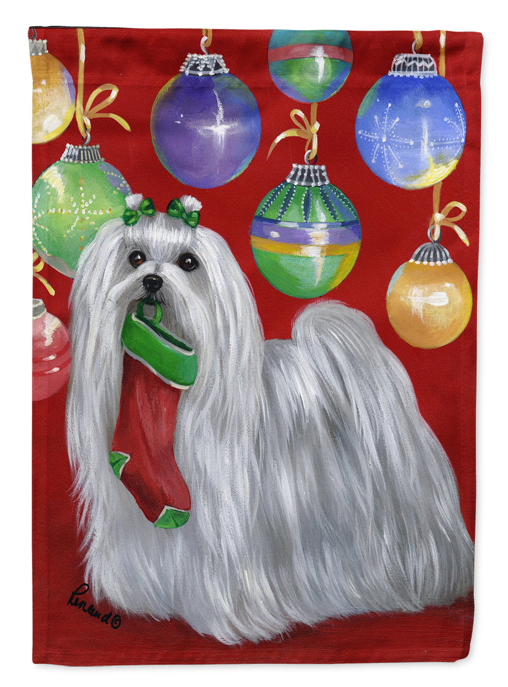 Maltese Christmas Stocking Stuffer Garden Flag Mailbox Decorative Yard Banner Outside Patio Artwork for Flower Beds, Garden Size, Multicolor