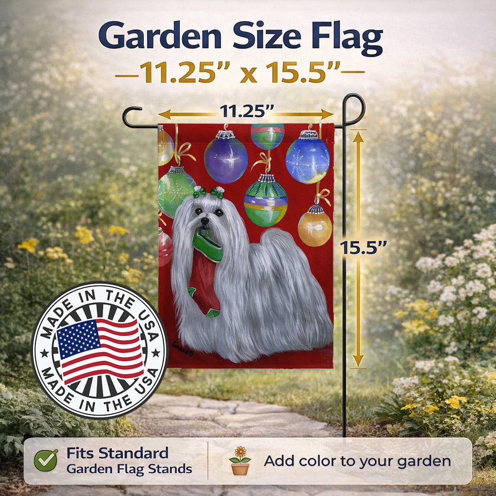 Maltese Christmas Stocking Stuffer Garden Flag Mailbox Decorative Yard Banner Outside Patio Artwork for Flower Beds, Garden Size, Multicolor