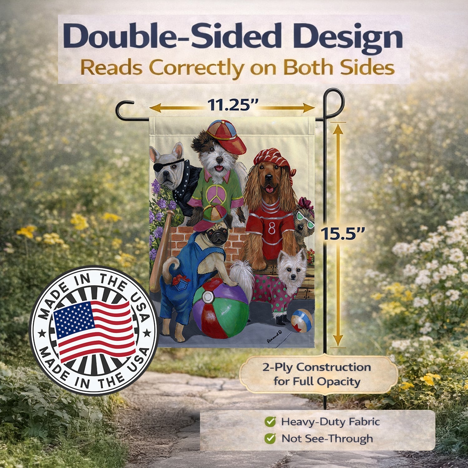 Dogs Mutli-Breed Neighborhood Garden Flag Mailbox Decorative Yard Banner Outside Patio Artwork for Flower Beds, Garden Size, Multicolor