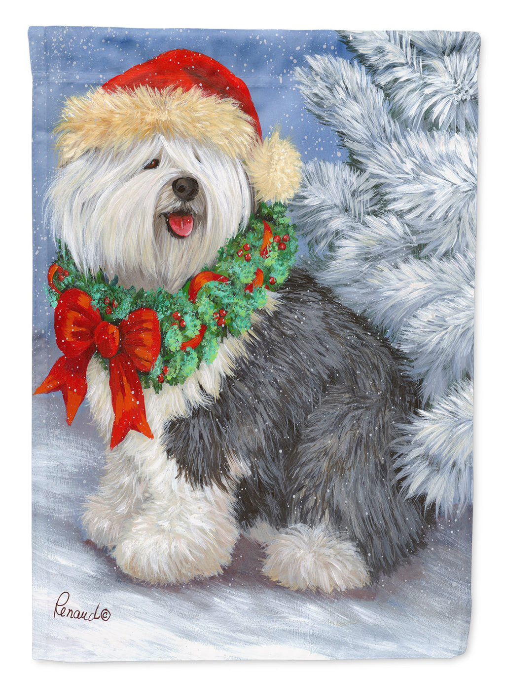 Old English Sheepdog Christmas Garden Flag Mailbox Decorative Yard Banner Outside Patio Artwork for Flower Beds, Garden Size, Multicolor