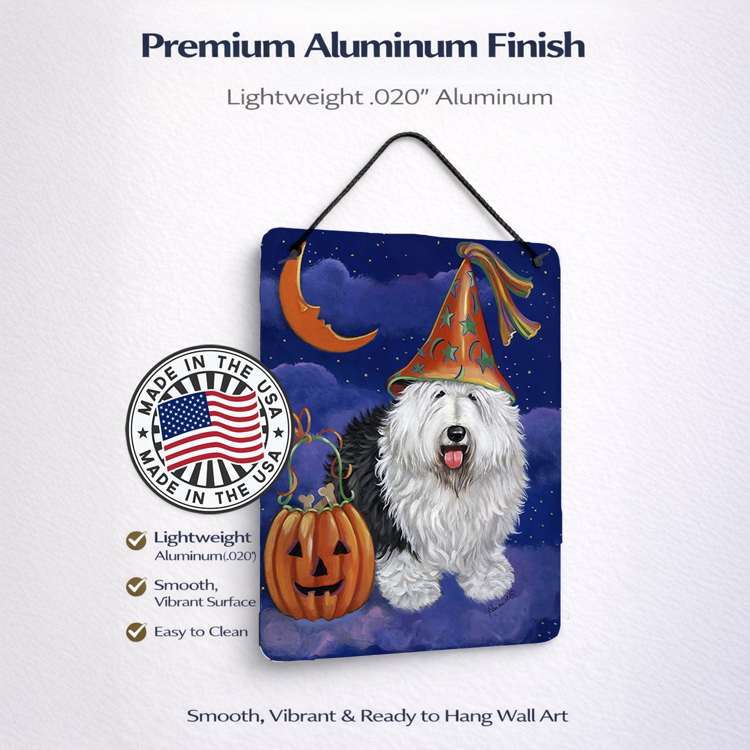Old English Sheepdog Halloween Wall or Door Hanging Prints Aluminum Metal Sign Kitchen Wall Bar Bathroom Plaque Home Decor Front Door Plaque, 12x16, Multicolor