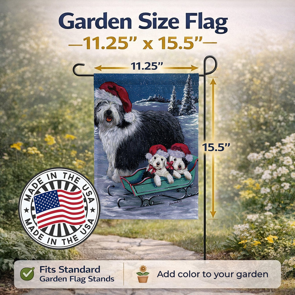 Old English Sheepdog Christmas Snow Garden Flag Mailbox Decorative Yard Banner Outside Patio Artwork for Flower Beds, Garden Size, Multicolor