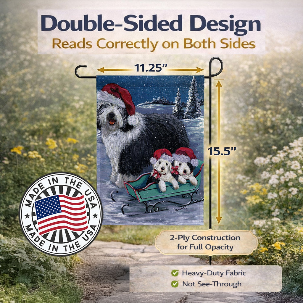 Old English Sheepdog Christmas Snow Garden Flag Mailbox Decorative Yard Banner Outside Patio Artwork for Flower Beds, Garden Size, Multicolor
