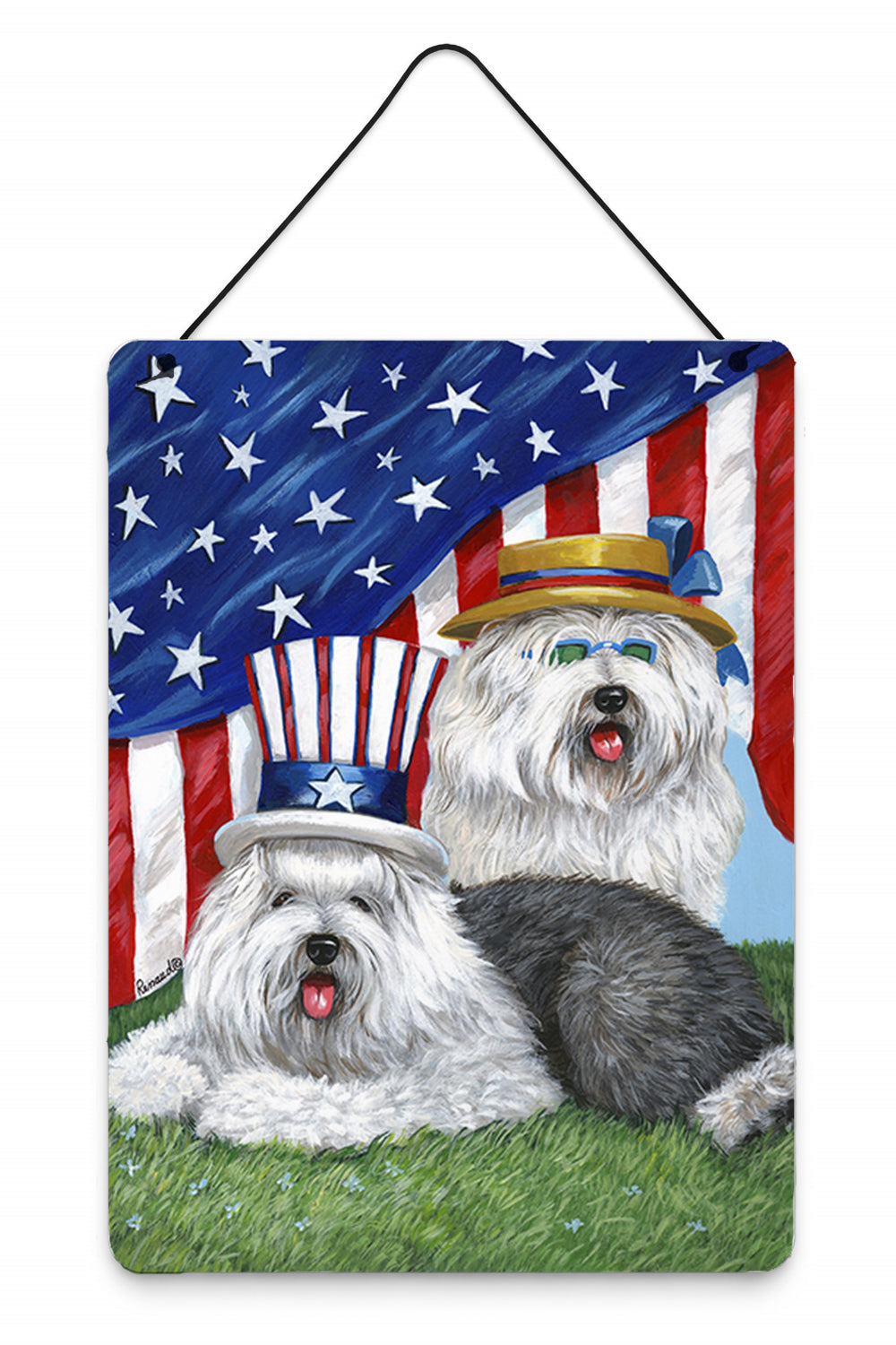 Old English Sheepdog USA Wall or Door Hanging Prints Aluminum Metal Sign Kitchen Wall Bar Bathroom Plaque Home Decor Front Door Plaque, 12x16, Multicolor