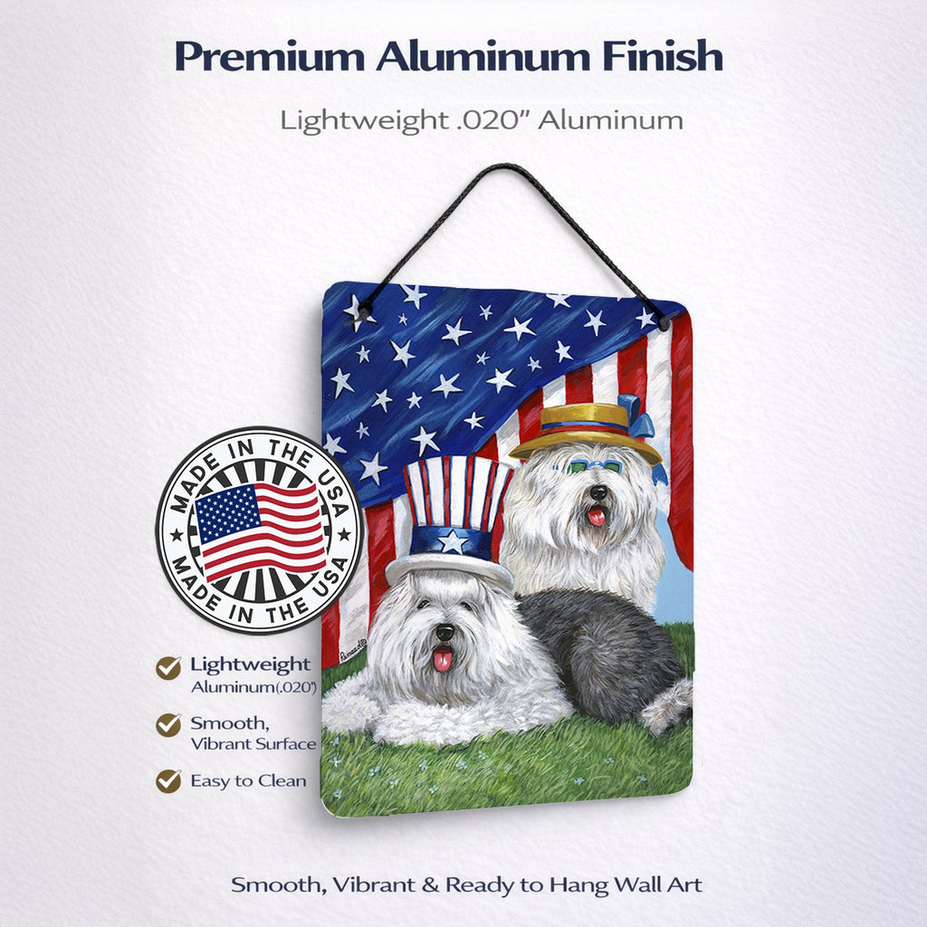 Old English Sheepdog USA Wall or Door Hanging Prints Aluminum Metal Sign Kitchen Wall Bar Bathroom Plaque Home Decor Front Door Plaque, 12x16, Multicolor