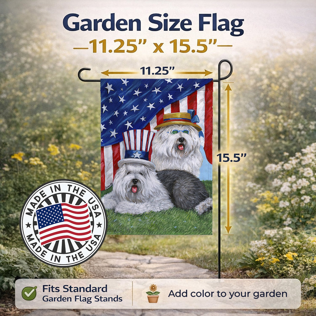 Old English Sheepdog USA Garden Flag Mailbox Decorative Yard Banner Outside Patio Artwork for Flower Beds, Garden Size, Multicolor