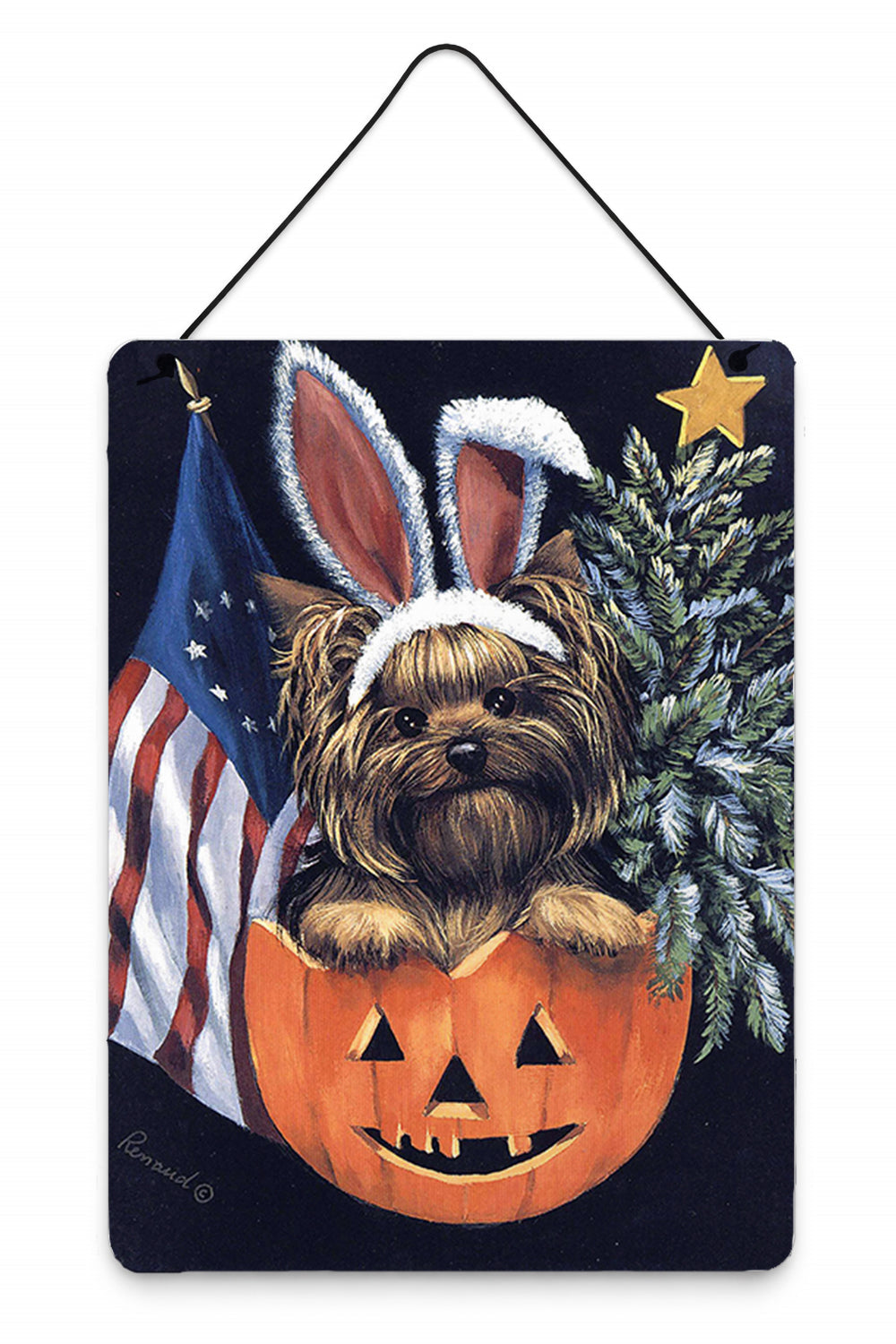 Yorkie for All Seasons Wall or Door Hanging Prints Aluminum Metal Sign Kitchen Wall Bar Bathroom Plaque Home Decor Front Door Plaque, 12x16, Multicolor