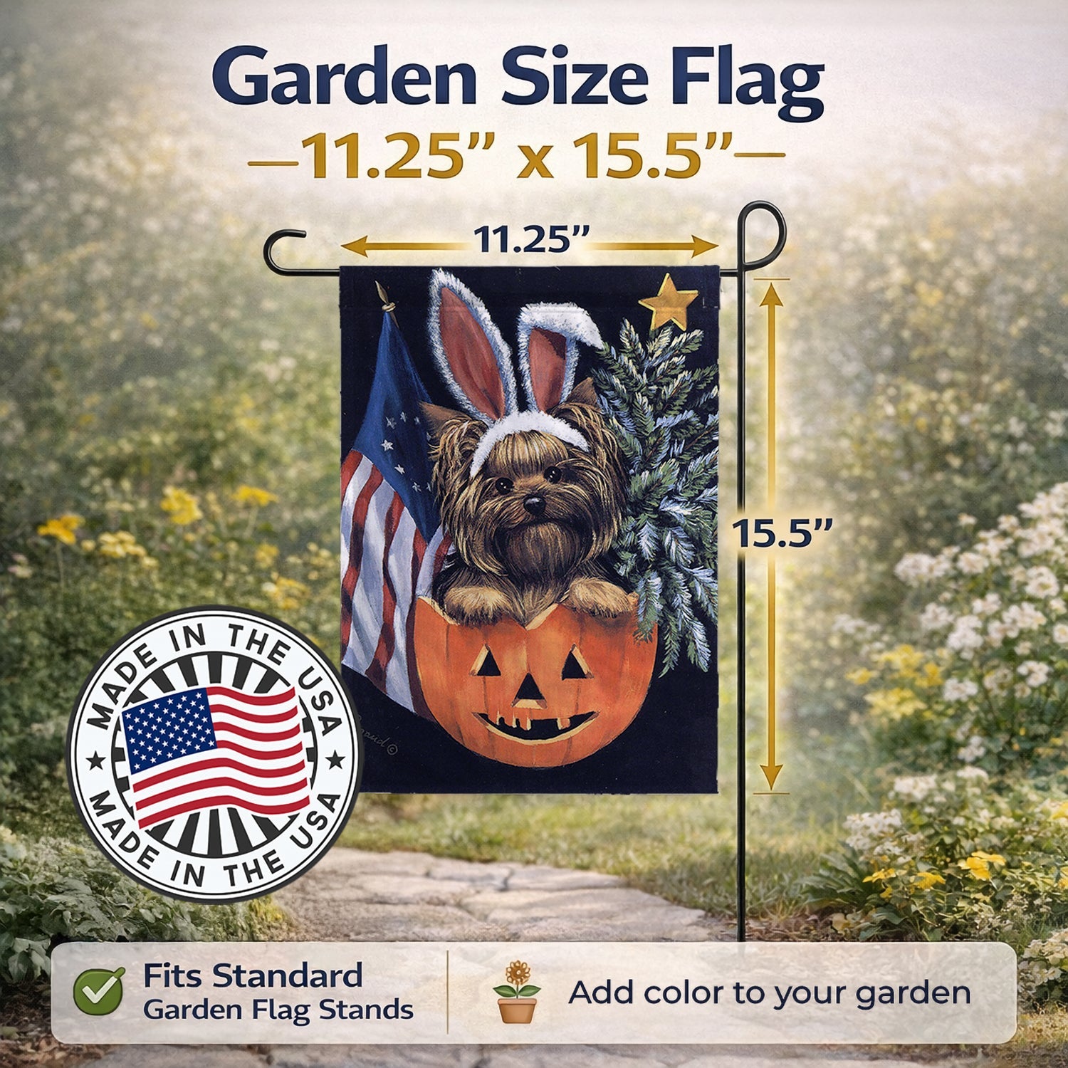 Yorkie for All Seasons Garden Flag Mailbox Decorative Yard Banner Outside Patio Artwork for Flower Beds, Garden Size, Multicolor