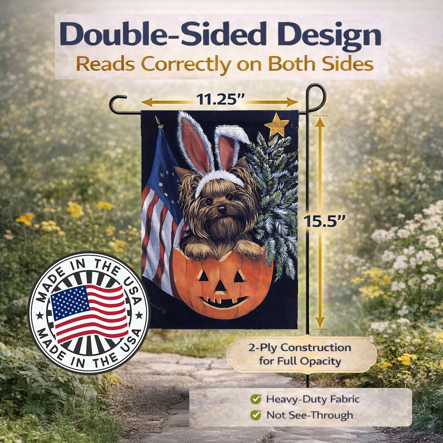 Yorkie for All Seasons Garden Flag Mailbox Decorative Yard Banner Outside Patio Artwork for Flower Beds, Garden Size, Multicolor