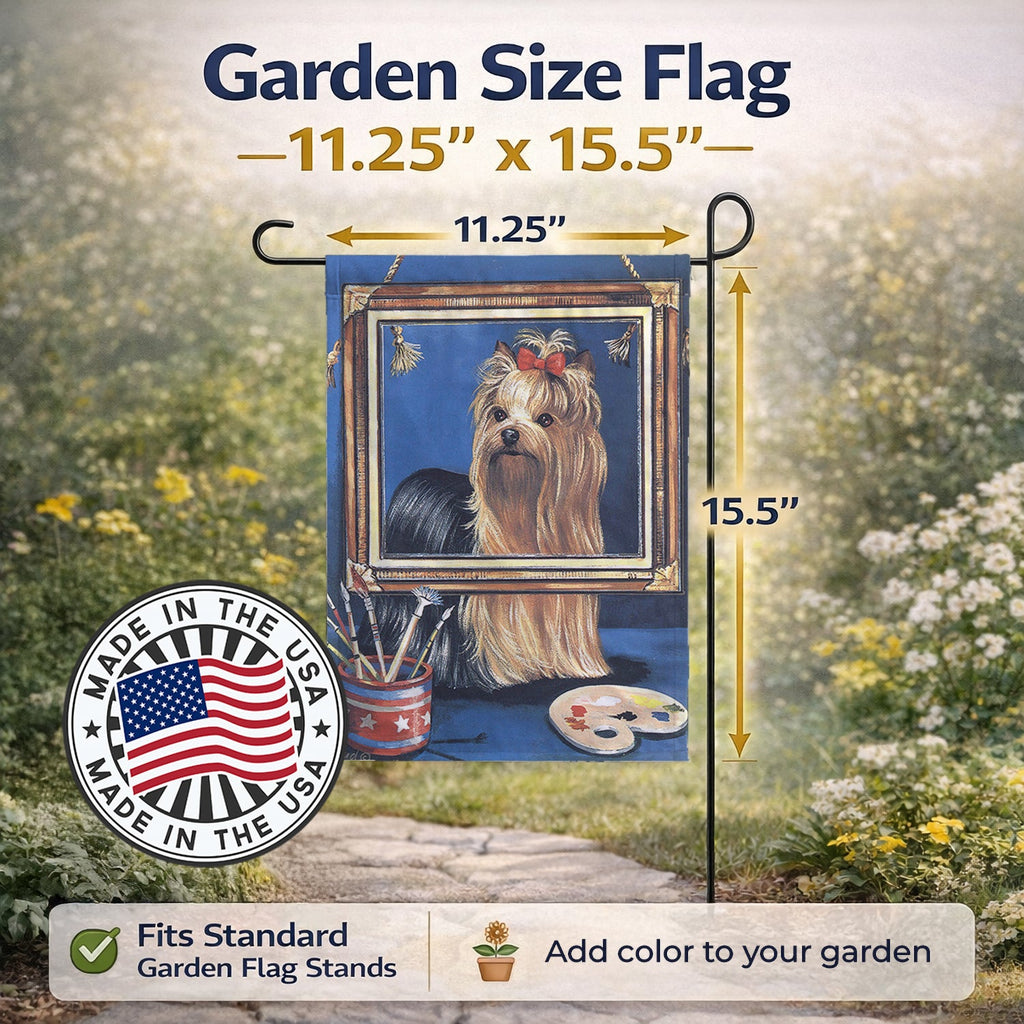 Yorkie Pretty as a Picture Garden Flag Mailbox Decorative Yard Banner Outside Patio Artwork for Flower Beds, Garden Size, Multicolor