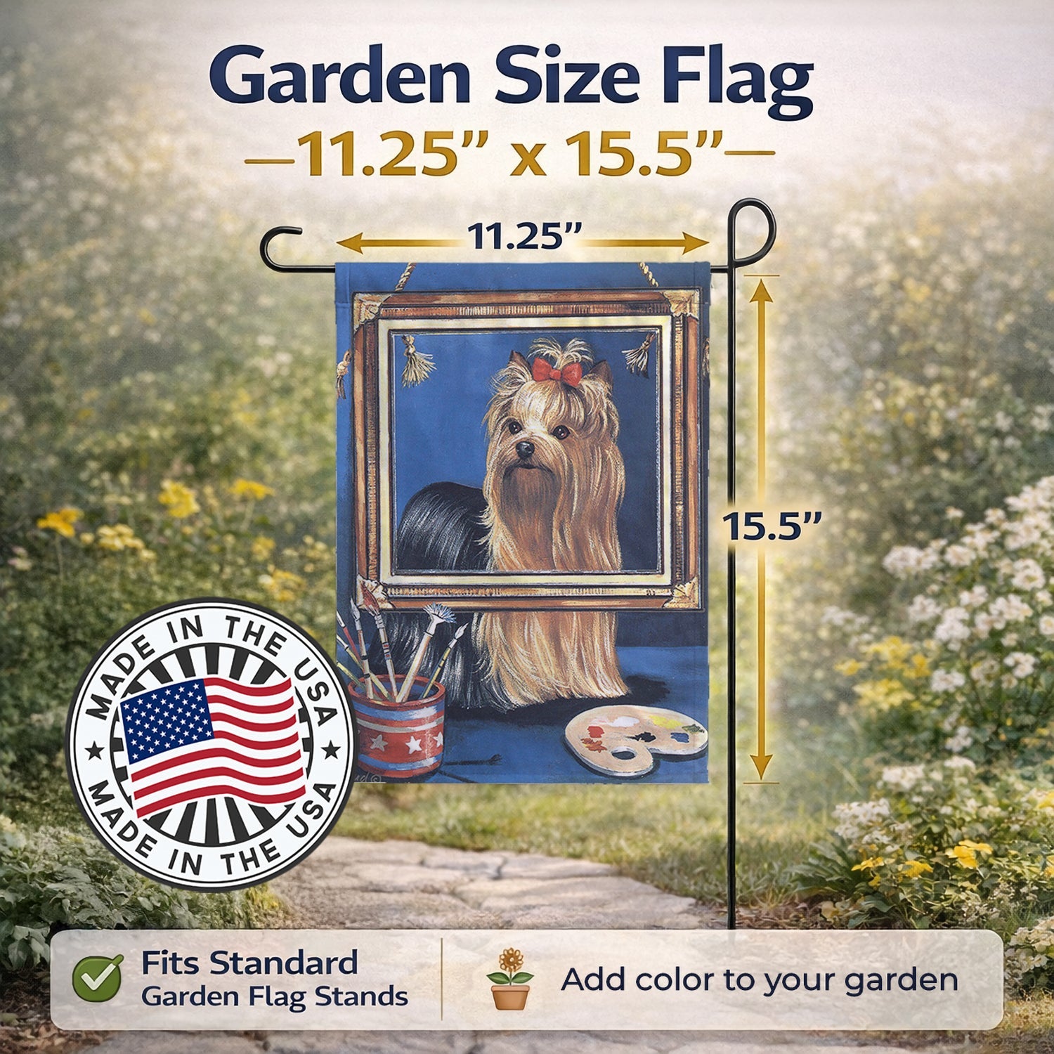 Yorkie Pretty as a Picture Garden Flag Mailbox Decorative Yard Banner Outside Patio Artwork for Flower Beds, Garden Size, Multicolor