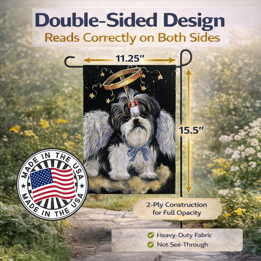 Shih Tzu Christmas Angel Garden Flag Mailbox Decorative Yard Banner Outside Patio Artwork for Flower Beds, Garden Size, Multicolor