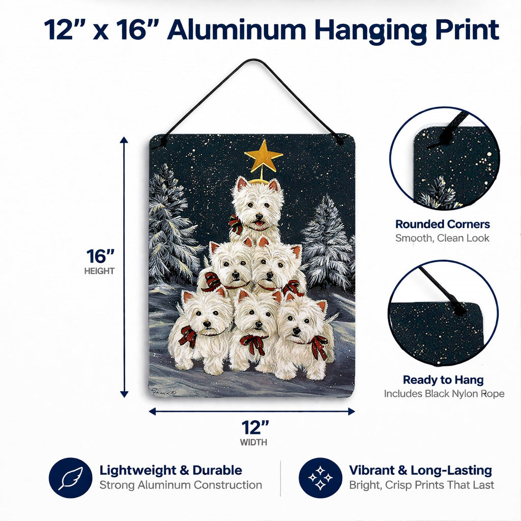 Westie Christmas Family Tree Wall or Door Hanging Prints Aluminum Metal Sign Kitchen Wall Bar Bathroom Plaque Home Decor Front Door Plaque, 12x16, Multicolor