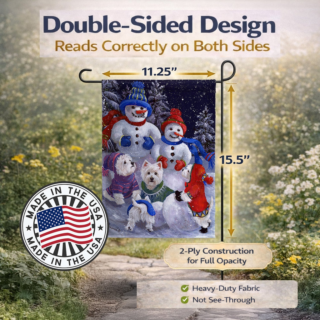 Westie Snowpeople Garden Flag Mailbox Decorative Yard Banner Outside Patio Artwork for Flower Beds, Garden Size, Multicolor